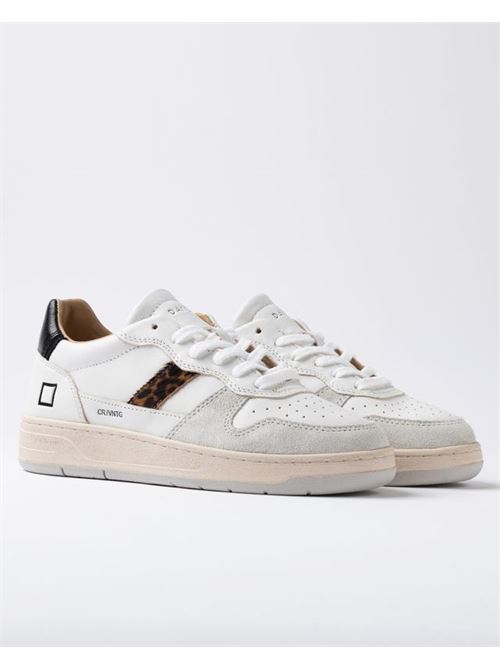 Sneakers bassa in pelle colore bianco e cavallino leopardato DATE | COURT VINTAGE CALFWHITE LEOPARD